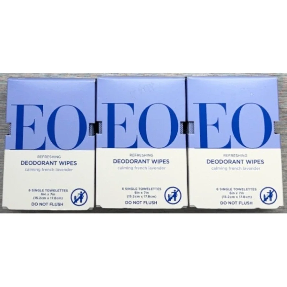 3pk EO Essential Oils Refreshing Deodorant Wipes French Lavender 18 Towelettes